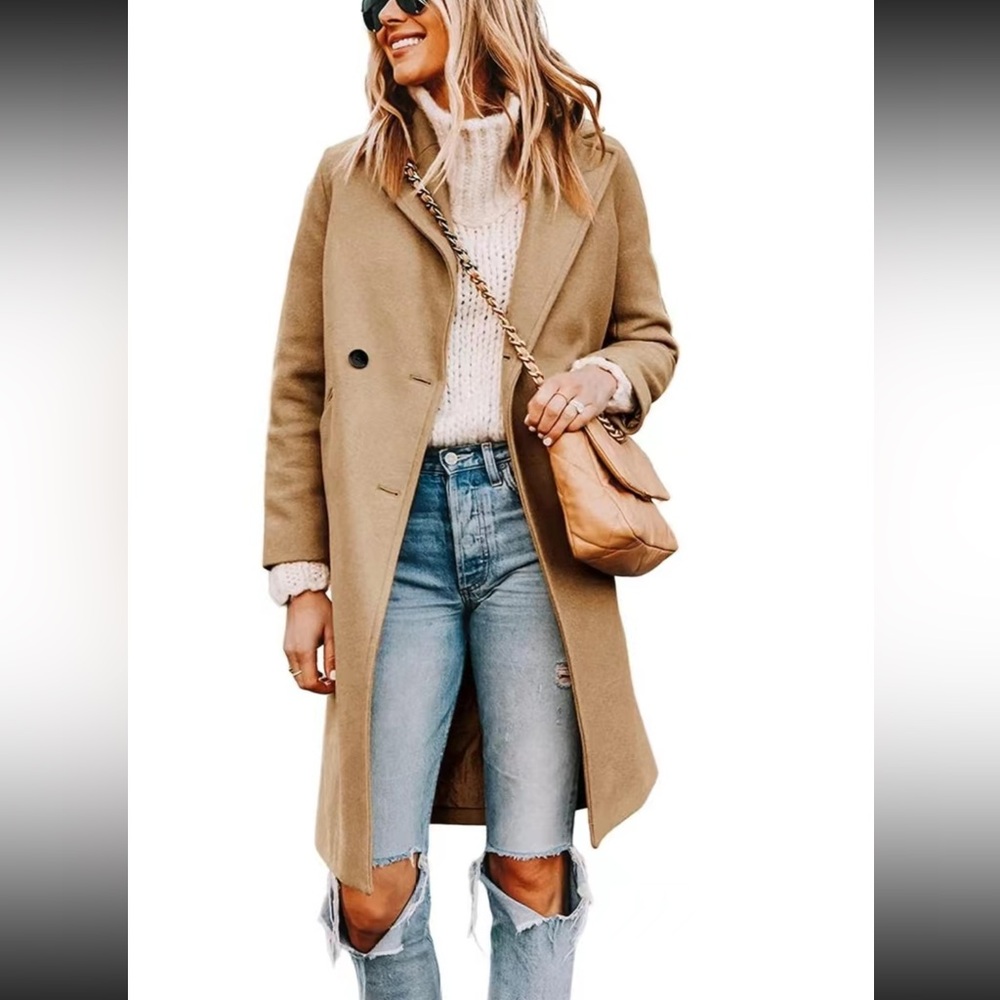 Women’s Lapel Double Breasted Wool Blend Pea Trench Coat